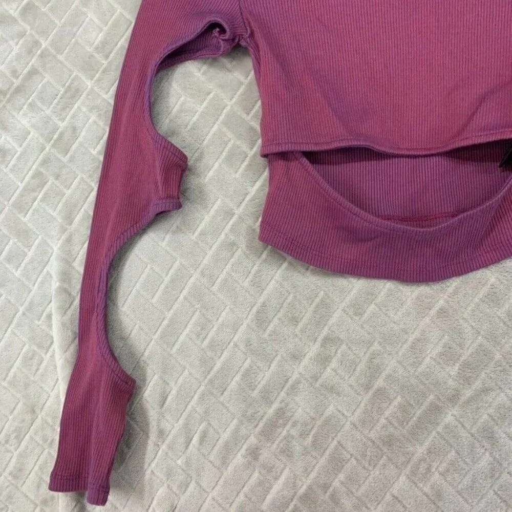 BDG Womans Small Crop Top Purple Long Sleeve Keyhole Open Barbie Clubbing Rave